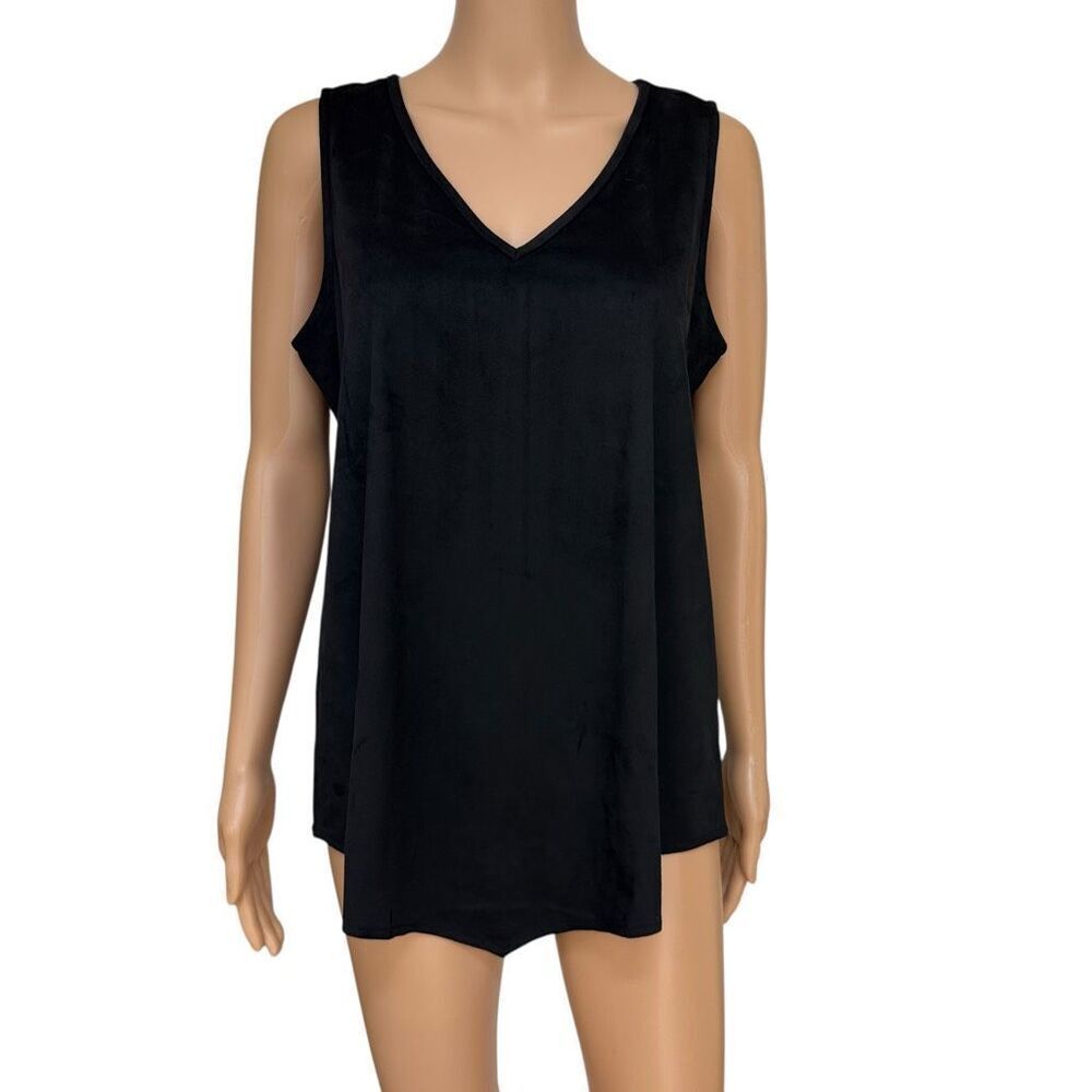 DG2 by Diane Gilman Faux Suede buttery soft V-neck Tank blouse black size XS NWT